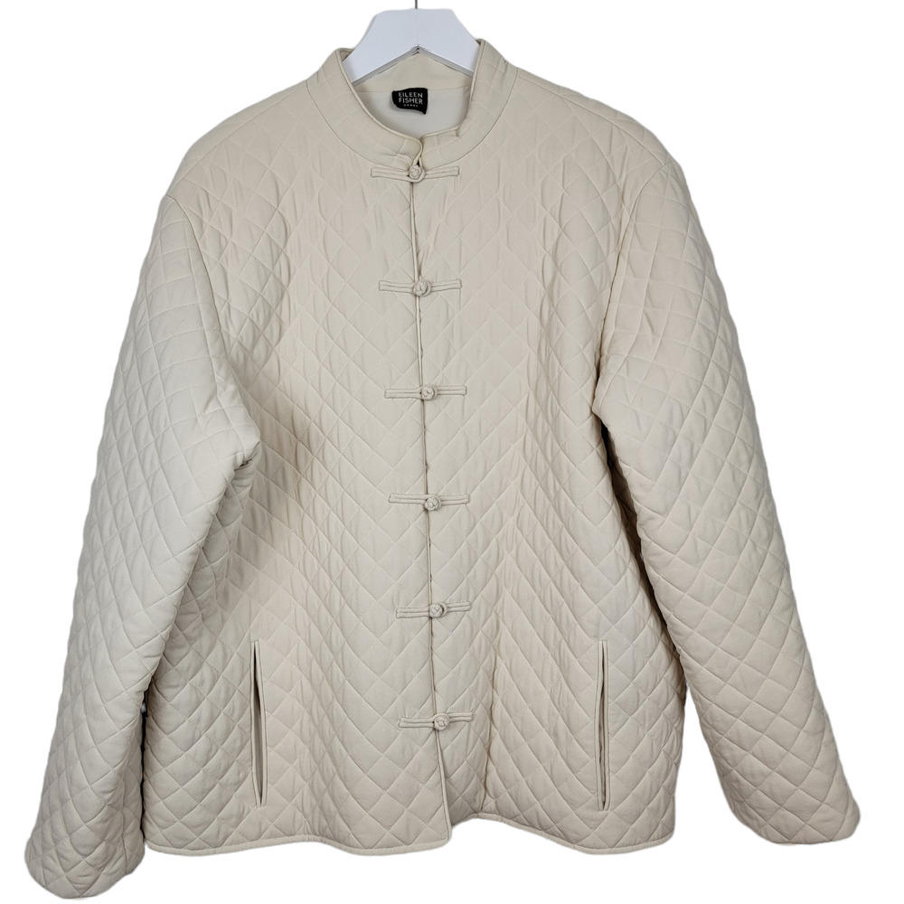 Eileen Fisher Woman Quilted Silk Ivory Evening Jacket Coat - Size 2X